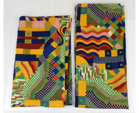 A pair of  Liberty linen mix curtains in Bauhaus pattern in bold colours 136cm x 114cm          Good condition but lining ver
