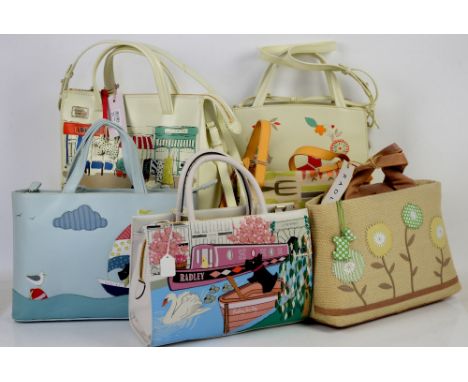 6 Radley signature bags comprising  Little Venice with dust bag, Launderette purse and dust bag, Spring time dust bag and pur
