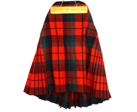 An Adult and 2 children's Kilts in red, blue and green check and childs leather Sporan 1930s Morning Suit Comprising Frock co