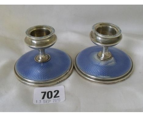 Pair of enamel decorated circa candlesticks  (some chips) 2" high Birm 1930      