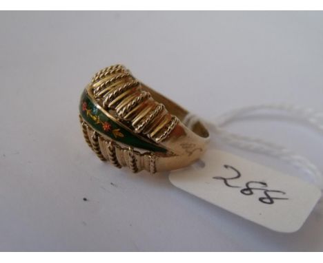 An unusual gold and enamel ring approx size L 3.6g   