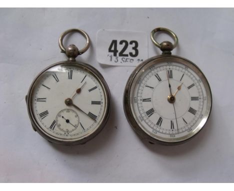 Two gent's silver open faced pocket watches, one with  seconds sweep        