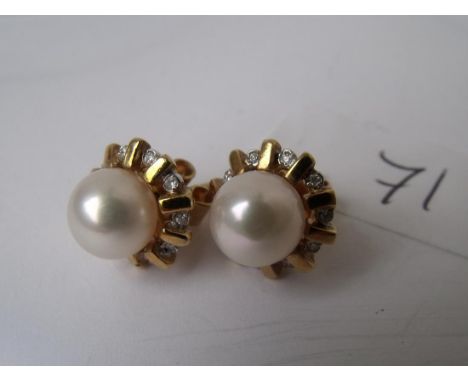 Pair 18ct gold pearl and diamond earrings      