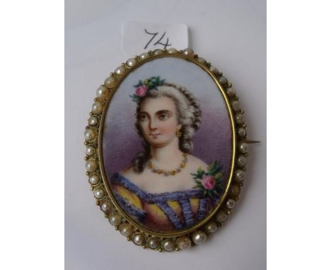 Large 19thc portrait brooch with pearl bordered  mount 6cm long        