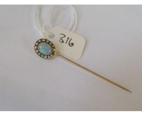 Gold mounted opal & pearl stick pin      