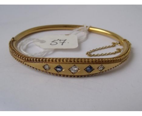 15CT GOLD 5 STONE SAPPHIRE & DIAMOND  hinged bangle 10g inc        