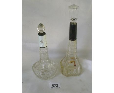 Enamel decorated scent bottle & stopper and another    