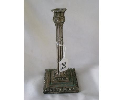 George III candlestick with step square base 7" high  London 1772 by I.W.        