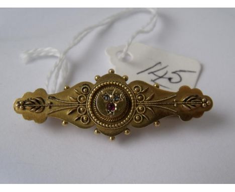 Victorian 15ct gold diamond & ruby set brooch 3.2g   