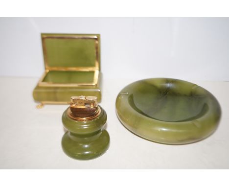 Italian alabaster table lighter, cigarette box &amp; ash tray set
