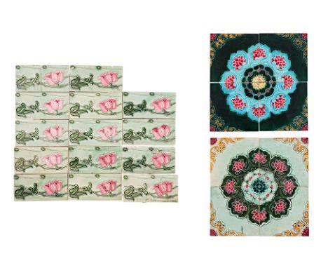 THREE SETS OF FLORAL TILES
Two sets of four by DK Japan, and a set of 14 rectangular tiles decorated in pink tulip on green
5