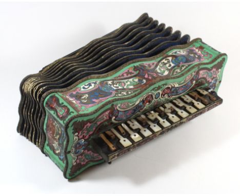 A late 19th/early 20th Century Italian Boulle work piano acordianWith mother of pearl keys, length 38cm 