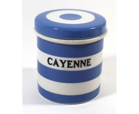 T. G. Green Cornishware A small caddy storage jar marked Cayenne (Pepper), height 8.5cmCONDITION REPORTBlack shield backstamp