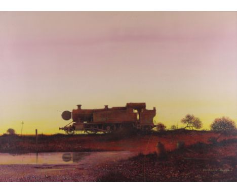 Laurence Roche (b.1944) 'Engine at Dusk'Acrylic on board, signed, 29x40cm, framed 