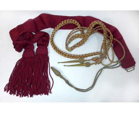 A British Army Officers Coldstream Guards Aiguillette, early 20th CenturyThe gold braid with red decoration, further silver b