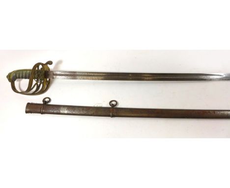 A Victorian 1845/1854 pattern Infantry Officers sword82cm single edged single fullered blade with Queen Victoria cipher surmo