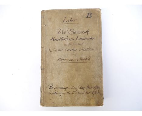 Norfolk interest, Manor Court Rolls, Court Baron, an 18th Century vellum bound manuscript Court book, 'The Manors of Snettish