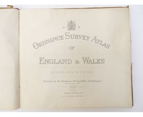 'Ordnance Survey Atlas of England &amp; Wales', O.S. Office for Edward Stanford Ltd., 1922, 24 linen backed double page colou