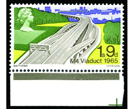 1968 British Bridges 1s 9d "M4 Viaduct", error gold (Queen's head) omitted (SG 766a), u/m, one sheet of 120 discovered, cat £