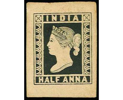 1889 (Oct) ½a lithographic transfer in black on yellowish wove paper, (Spence 92) pos 21, large margins all round, light toni
