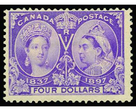 1897 Jubilee $4 violet (SG 139) centred top left, very light overall gum toning large part o.g., cat £1,400