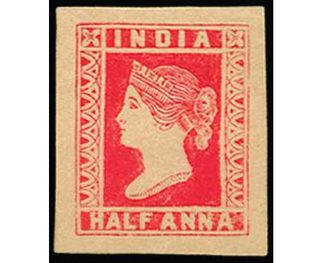 Impressions from the Die used for the issued stamps: 1855 Lithographic transfer from the die in its Die IV state, ½a red on y