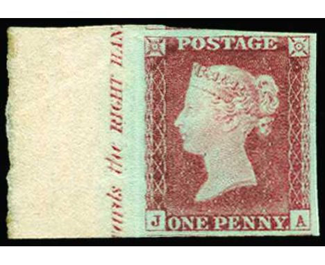 1841 1d red-brown lettered SH, part o.g. with clear to good margins, also large part o.g. example on very blue paper lettered