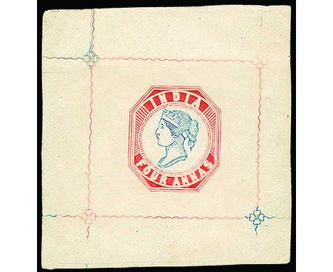1855 Proof from the engraved die, 4a blue and red, Head Die III, Frame Die II on unwatermarked wove paper, with red wavy line