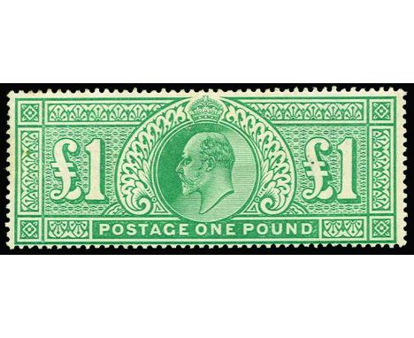 1902-10 £1 dull blue-green (SG 266) centred low, very light overall gum toning with minor gum wrinkling, large part o.g., cat