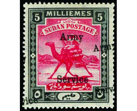 Army Service: 1906-11 watermark star and crescent 5m scarlet and black, error overprint double, one diagonal (SG A9ab), a cou