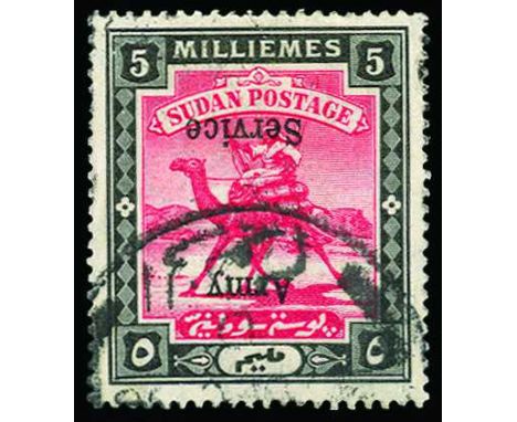 Army Service: 1906-11 watermark star and crescent 5m scarlet and black, error overprint inverted, (SG A9b), a couple of short