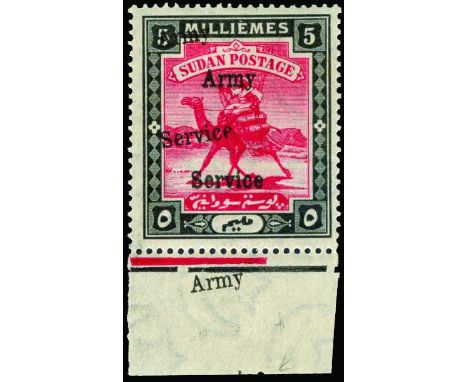 Army Service: 1906-11 watermark star and crescent 5m scarlet and black, error overprint double, one diagonal (SG A9ab), lower