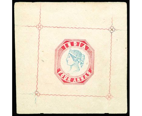 1855 Proof from the engraved die, 4a blue and red, Head Die III (the lower lines of the neck line in red), Frame Die II on un