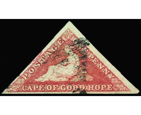 1855-63 1d brick-red on cream toned paper (SG 5) good to very large margins all round, used by light part triangular cancella