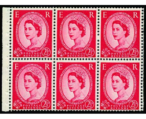1960-67 2½d carmine-red (Type II) with 1 band (SG 614aWi) a complete u/m booklet pane of six (SG Spec SB88a), fine, cat £300+