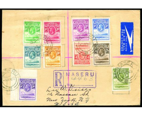 1938 January 7, letter sent registered to USA , franked with 1933 ½d emerald to 10s olive-green set of ten (SG1/10), all tied