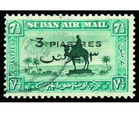 1938 Air 3p on 7½p green and emerald, perf 11½x12½ (SG 76b), fine used by large part but light cds., rare as only 100 existed