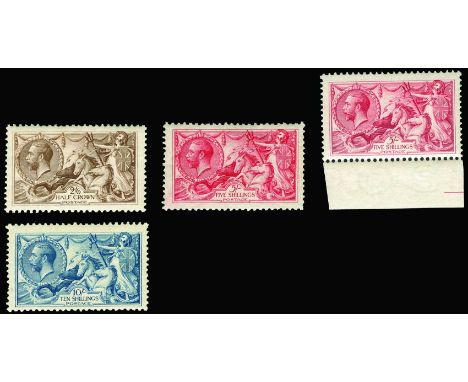 1918-19 Bradbury, Wilkinson Seahorses 2s6d to 10s with additional 5s shade(between SG 414/17) large part o.g., mixed centring
