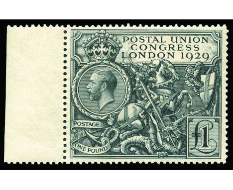1929 Postal Union Congress £1 black (SG 438) u/m from the left of the sheet, usual light overall gum toning, cat £1,100