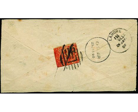 Postal Forgeries: 1890 January 23 and September 5, pair of covers from the same correspondence from Srinagar to Lahore with a