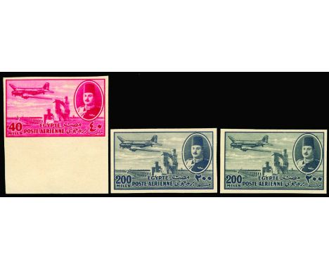 1947 Air, imperforate 2m to 200m with Arabic cancelled underprints (as SG322/33, Balian 424c/35c), also 40m carmine and 200m 