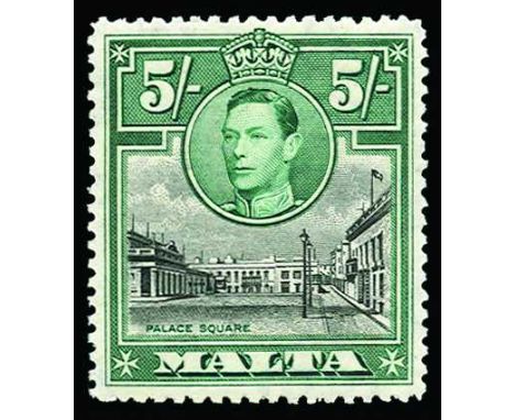 1938-43 5s black and green showing the "Semaphore" flaw (SG 230a), fine u/m, cat £85