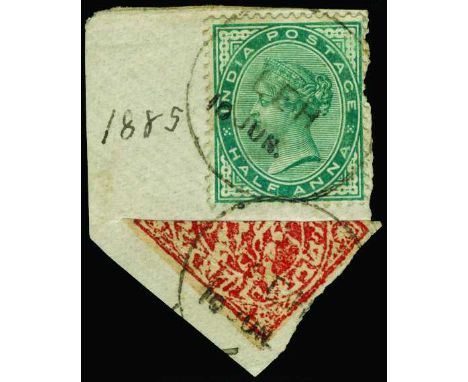 Leh: 1885 August 31 India ½a green postal stationery envelope from Leh to Hoshiarpur franked on reverse 1883-94 ¼a brown hori