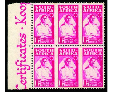 1942-44 War Effort (reduced sizes), 1d carmine-red "Nurse", left marginal vertical pair of units, error both roulettes omitte