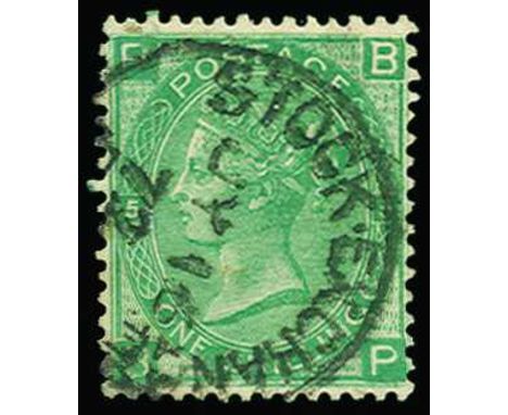 1872 'Stock Exchange' Forgery 1s green plate 5 lettered BP (impossible lettering) with datestamp of July 16 1872, fine and sc