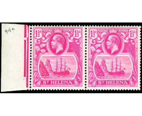 1922-37 Watermark Multi Script CA, 1½d rose-red, left hand horizontal pair, pos. 1, showing "Broken Mainmast" (SG 99a) fine u