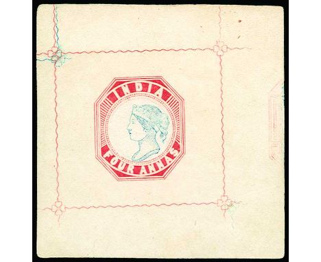 1855 Proof from the engraved die, 4a blue and red, Head Die III, Frame Die II on unwatermarked wove paper, with red wavy line