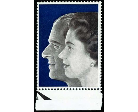 1972 Royal Silver Wedding 3p  "Rembrandt" printing, error 'Silver (inscription and value) omitted' (SG 916a), u/m from the fo