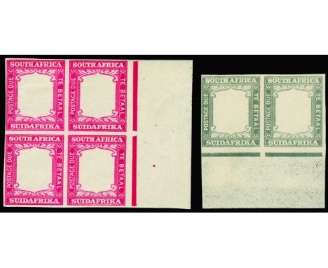 Postage Dues:1927-28 imperforate plate proof of frame only in carmine, on gummed, unwatermarked paper, right marginal block o