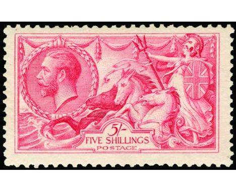 1918-19 Bradbury Wilkinson Seahorses 5s rose-red (SG 416) u/m, centred slightly high and with light overall gum toning otherw